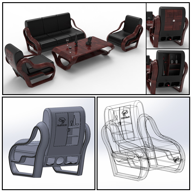 3D Couch Set with Mini-Bar Storage