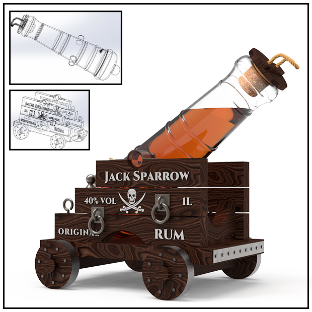 3D Cannon Rum Bottle Design