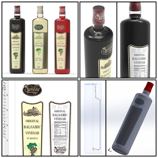 3D Wine Vinegar Bottles